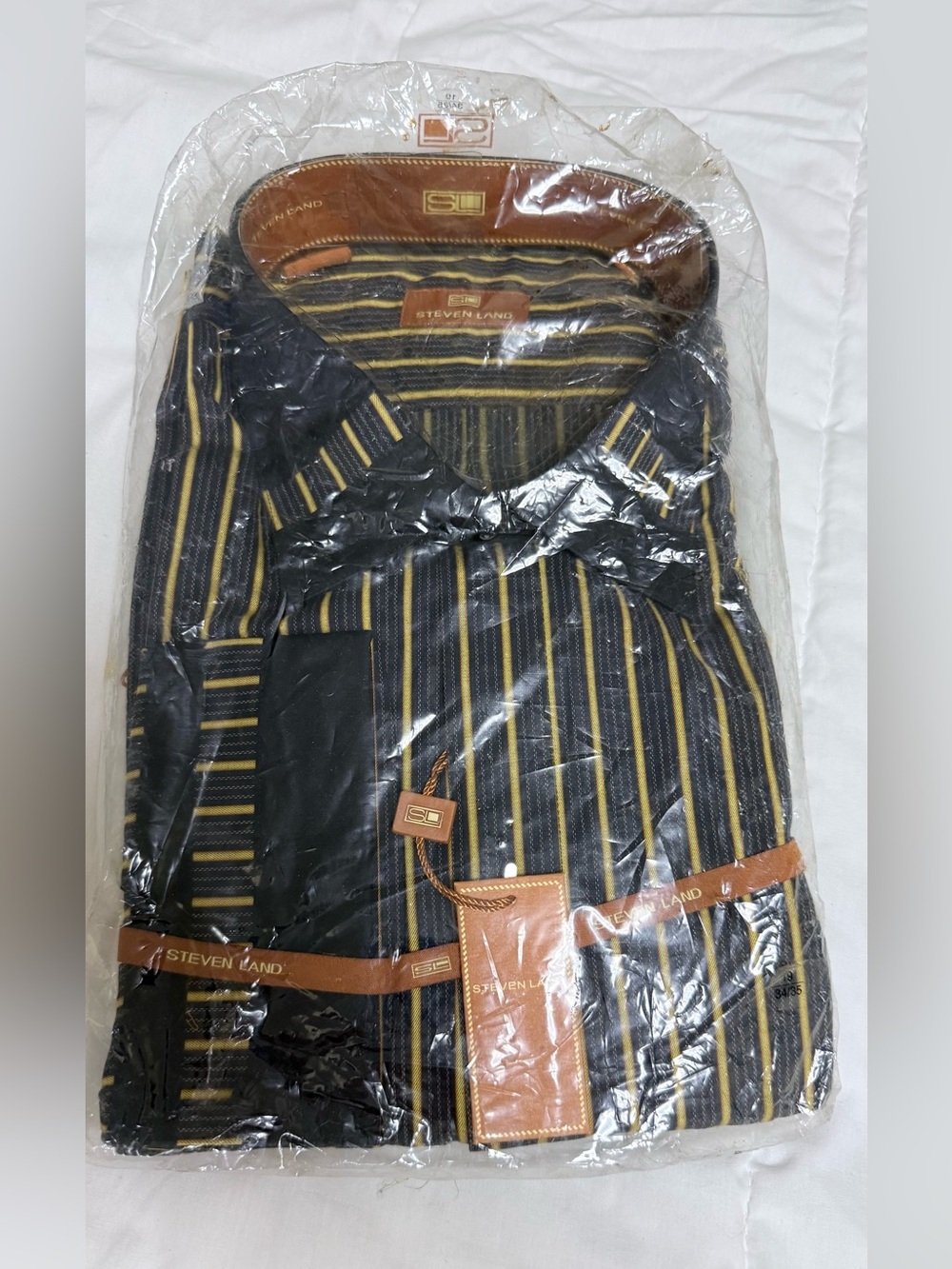 Steven Land Men's Striped Dress Shirt in Black and Yellow